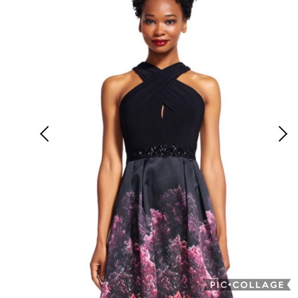 Adrianna Papell crossover halter Mikado long gown